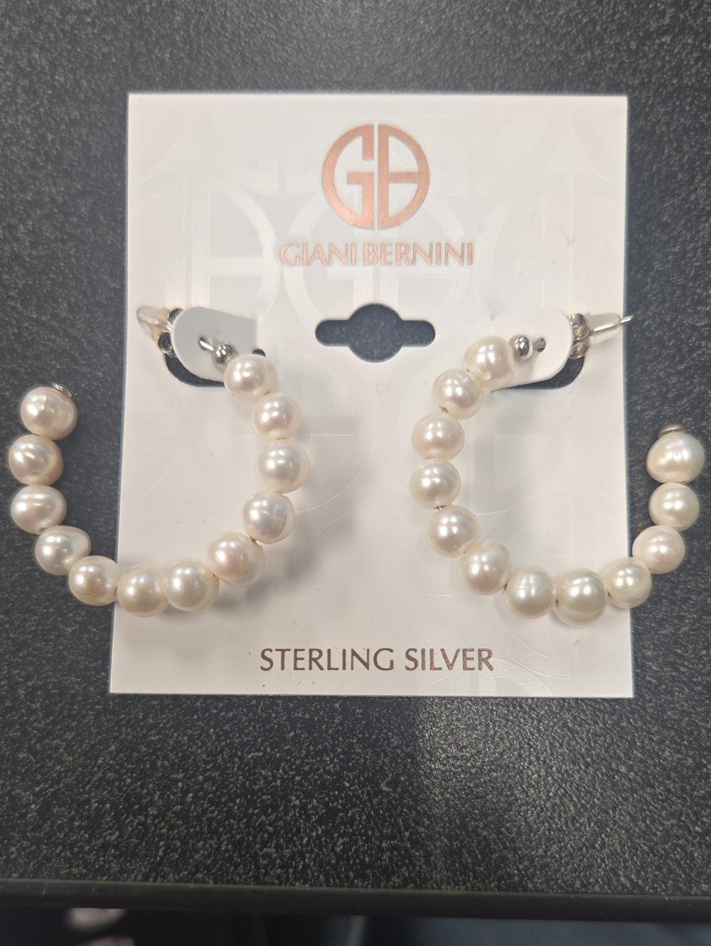 Giani Bernini Sterling Silver Hoop Earrings with Real White Pearls✨️NWT